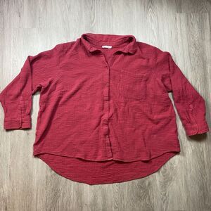 Beachlunchlounge Women's 3X Long Sleeve Button Up Shirt Top Gauzy Red Comfort‎